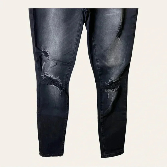 0805. SPECIAL A BLACK DENIM JEANS FACTORY DISTRESSED SIZE 3 - Picture 5 of 10